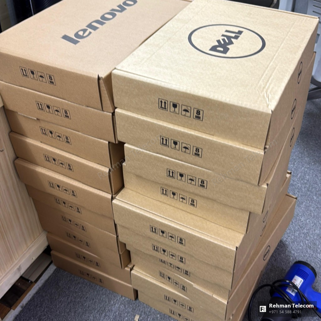 Branded boxes stacked for packing